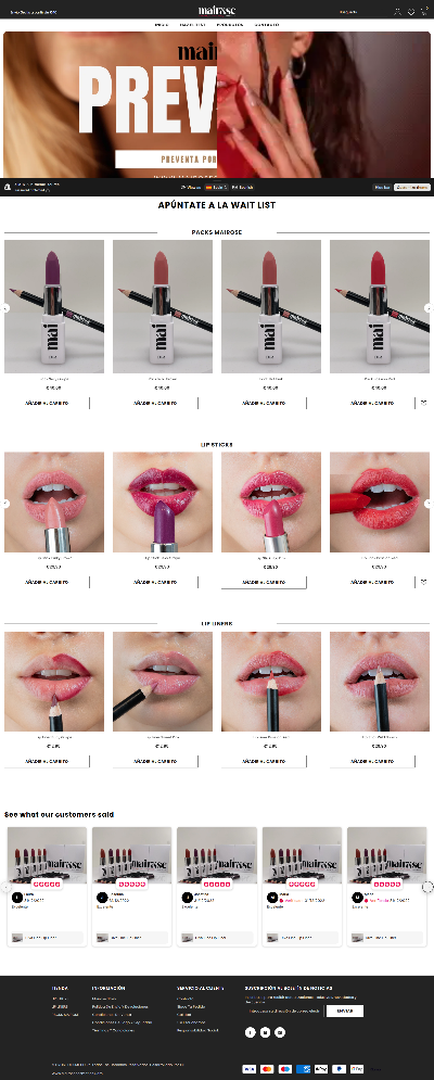 Lipstick display with close-up shots of lips wearing the product on a website.